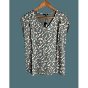 Papermoon Floral Ditsy Button Back Detail Cap Sleeve Top Women Size M